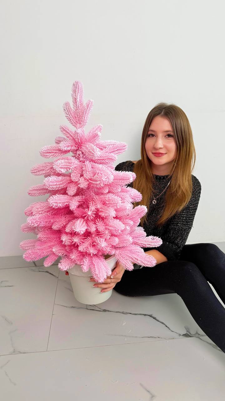 Штучна Ялинка Елегант рожева засніжена в  горщику 70 см