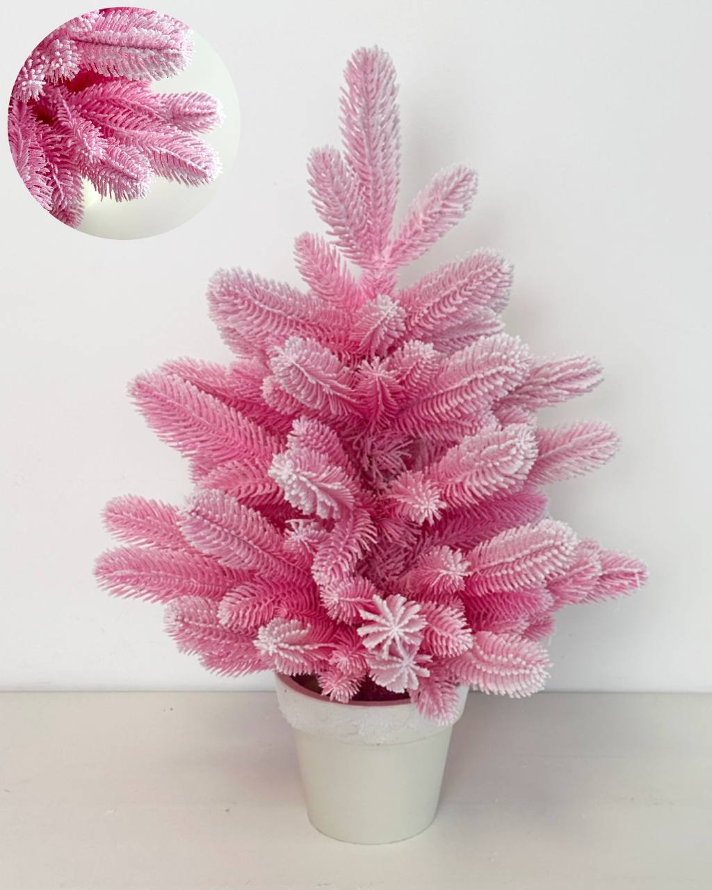 Штучна Ялинка Елегант рожева засніжена в горщику 50 см - зображення 1